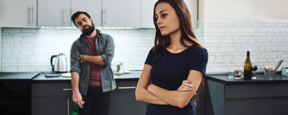 Couple fighting alcoholic lying